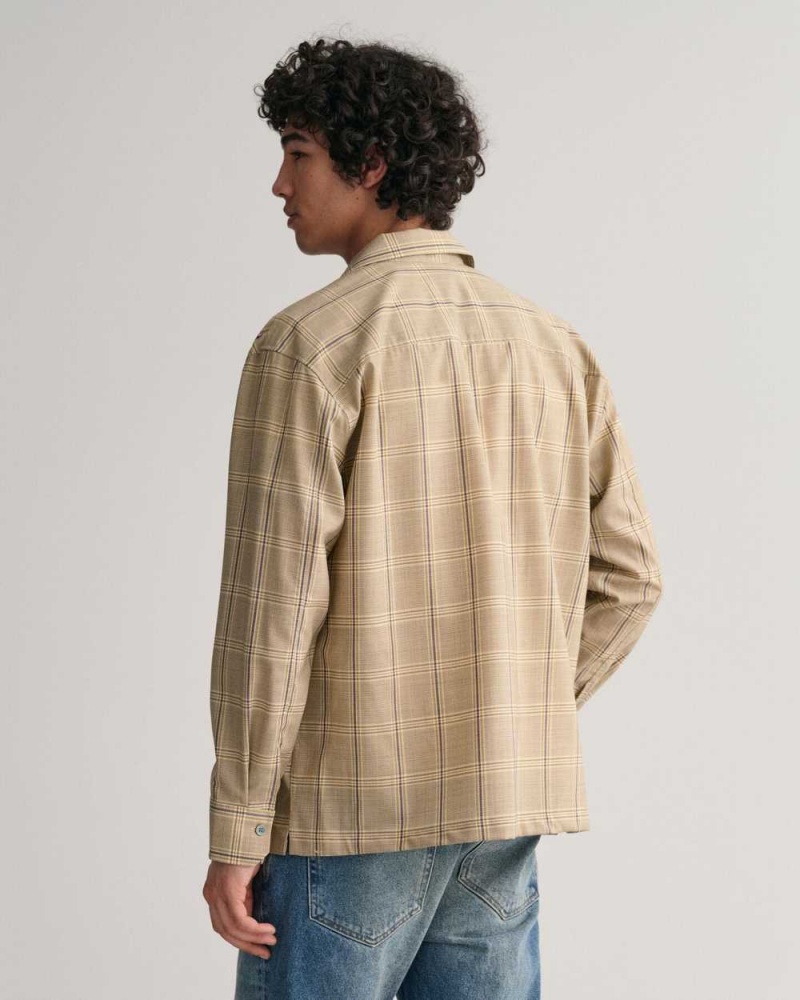 Gant Relaxed Fit Wool Checked Men's Shirts Cream | ZBEMU-9614