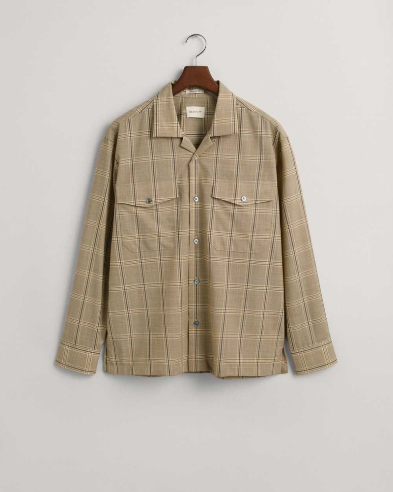 Gant Relaxed Fit Wool Checked Men's Shirts Cream | ZBEMU-9614