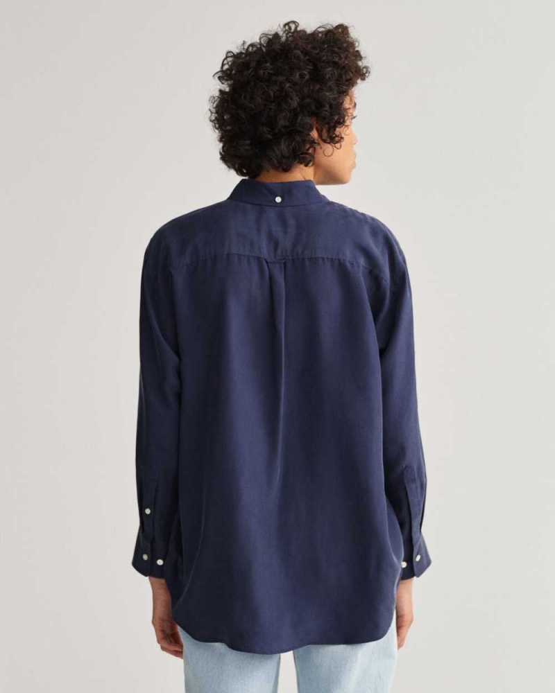 Gant Relaxed Silk Women's Shirts Classic Blue | WLTQH-9712