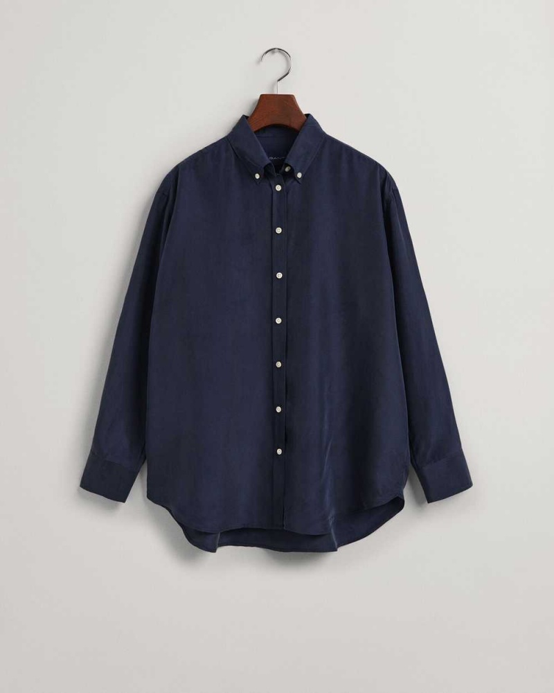 Gant Relaxed Silk Women's Shirts Classic Blue | WLTQH-9712