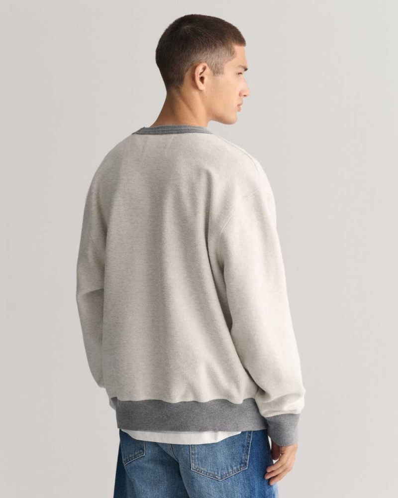 Gant Reversed Crew Neck Men's Sweatshirts Grey Melange | LIFDQ-1734