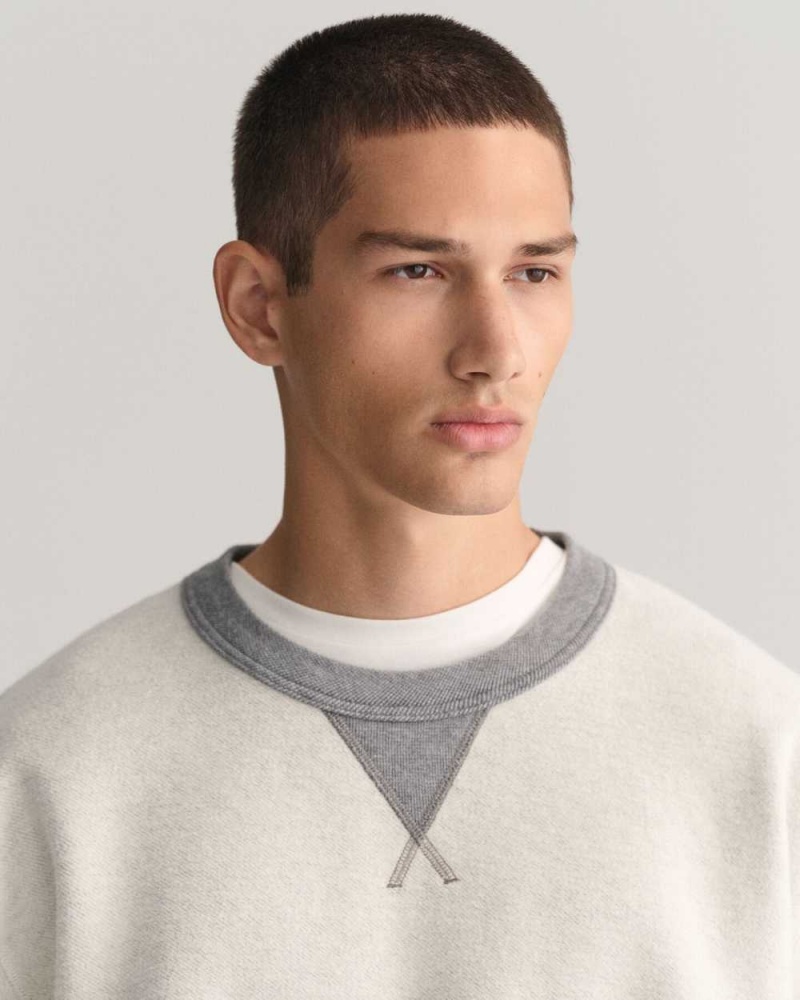 Gant Reversed Crew Neck Men's Sweatshirts Grey Melange | LIFDQ-1734