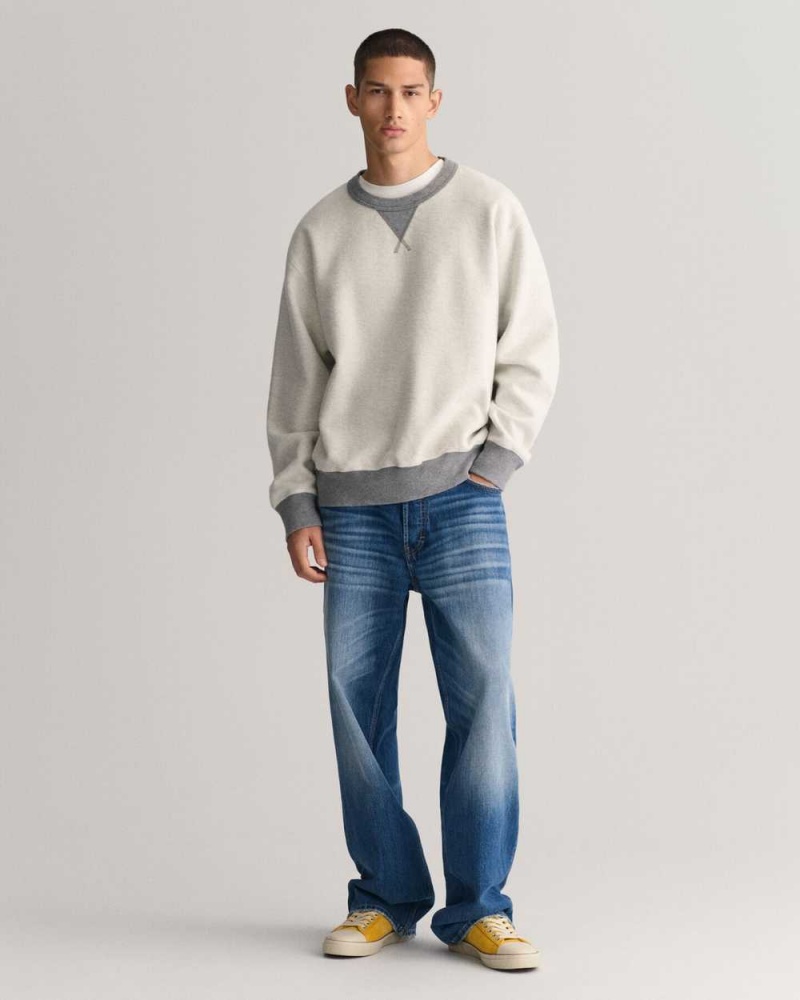 Gant Reversed Crew Neck Men's Sweatshirts Grey Melange | LIFDQ-1734