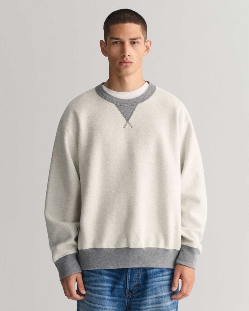 Gant Reversed Crew Neck Men\'s Sweatshirts Grey Melange | LIFDQ-1734