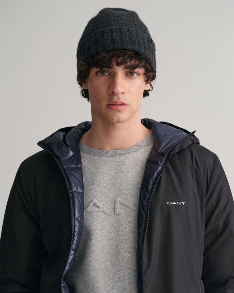 Gant Reversible Hooded Men's Jackets Black | ZHJUM-9347