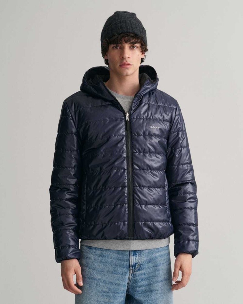 Gant Reversible Hooded Men's Jackets Black | ZHJUM-9347