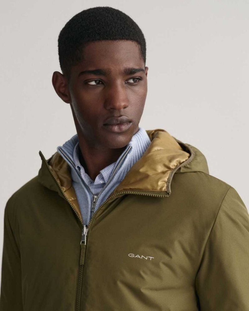 Gant Reversible Hooded Men's Jackets Dark Cactus | YADBH-7562