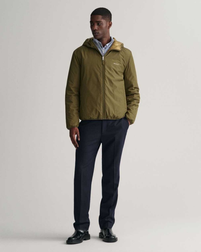 Gant Reversible Hooded Men's Jackets Dark Cactus | YADBH-7562