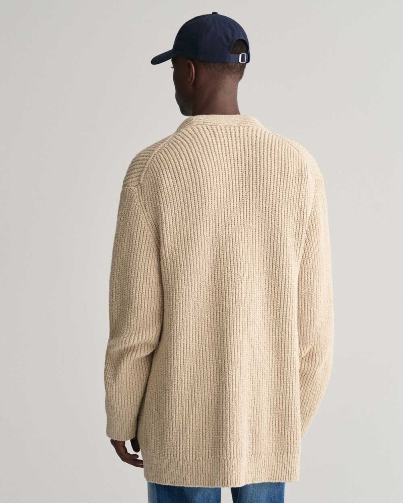 Gant Ribbed Bouclé Men's Cardigan Dry Sand | WLGTK-1278