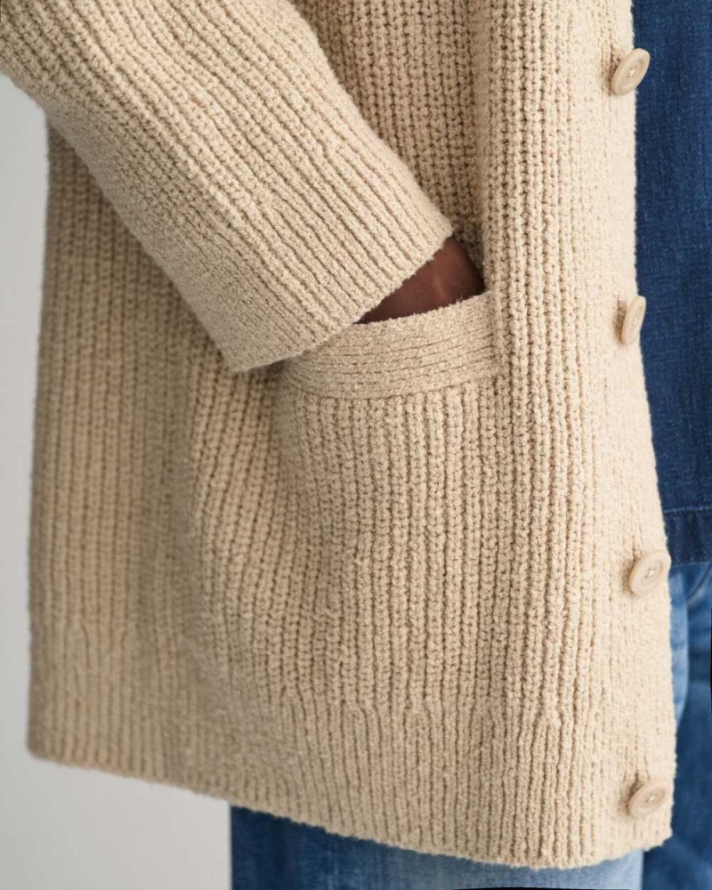 Gant Ribbed Bouclé Men's Cardigan Dry Sand | WLGTK-1278