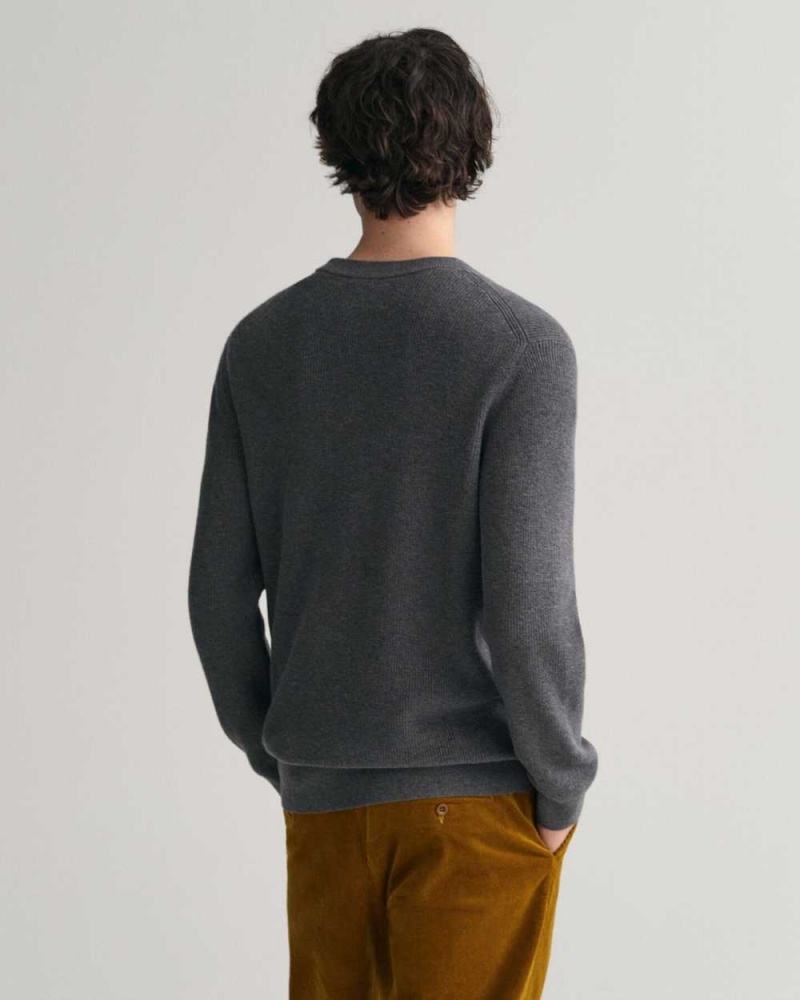 Gant Ribbed Cotton Wool Crew Neck Men's Sweater Dark Grey | MOPUT-1906