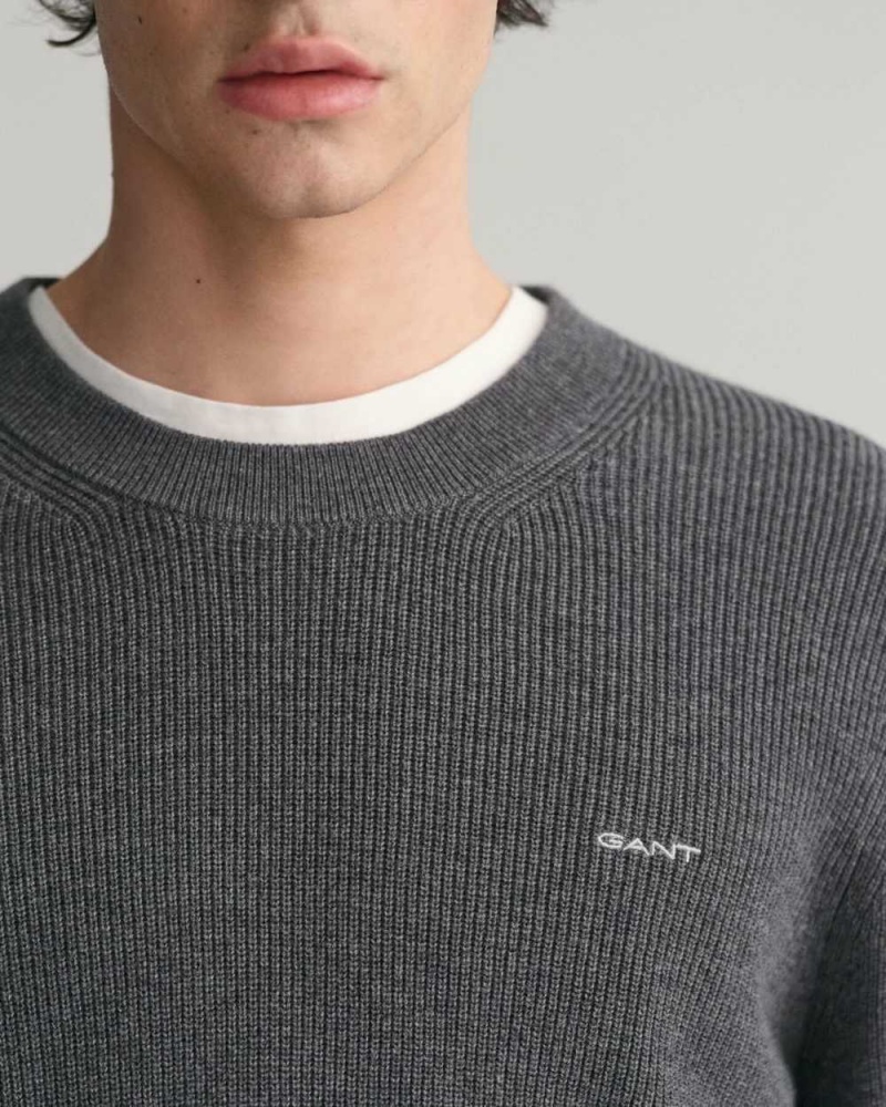 Gant Ribbed Cotton Wool Crew Neck Men's Sweater Dark Grey | MOPUT-1906