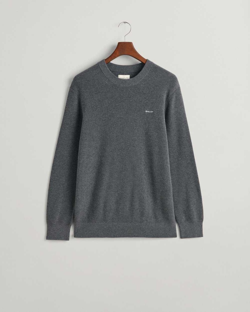 Gant Ribbed Cotton Wool Crew Neck Men's Sweater Dark Grey | MOPUT-1906