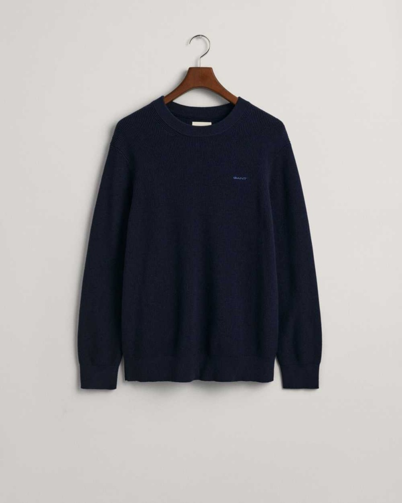 Gant Ribbed Cotton Wool Crew Neck Men's Sweater Evening Blue | YZOMU-6173