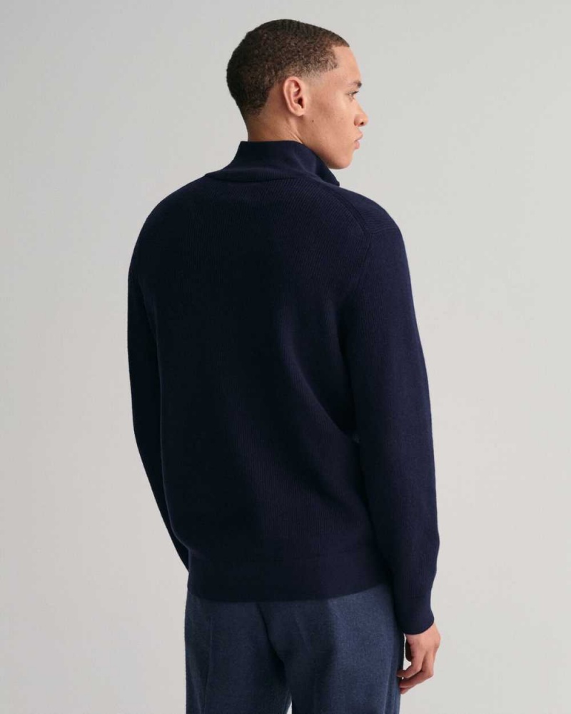 Gant Ribbed Cotton Wool Half-Zip Men's Sweater Evening Blue | JSICM-2765