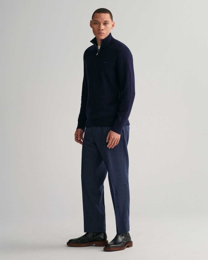 Gant Ribbed Cotton Wool Half-Zip Men's Sweater Evening Blue | JSICM-2765