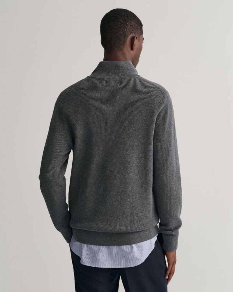 Gant Ribbed Cotton Wool Half-Zip Men's Sweater Dark Grey | DFSAW-2701