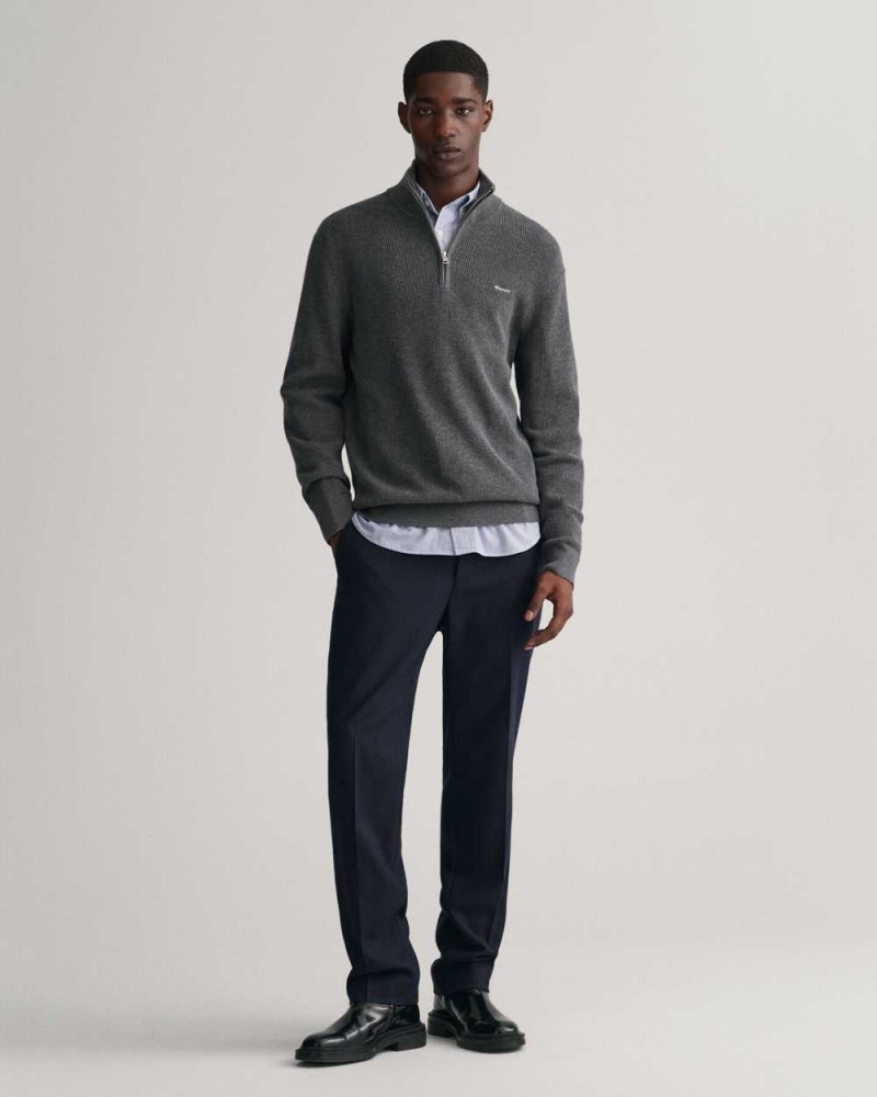 Gant Ribbed Cotton Wool Half-Zip Men's Sweater Dark Grey | DFSAW-2701