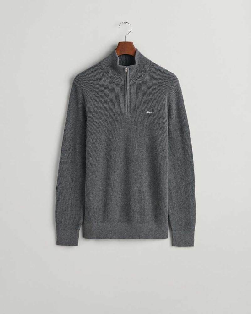 Gant Ribbed Cotton Wool Half-Zip Men's Sweater Dark Grey | DFSAW-2701