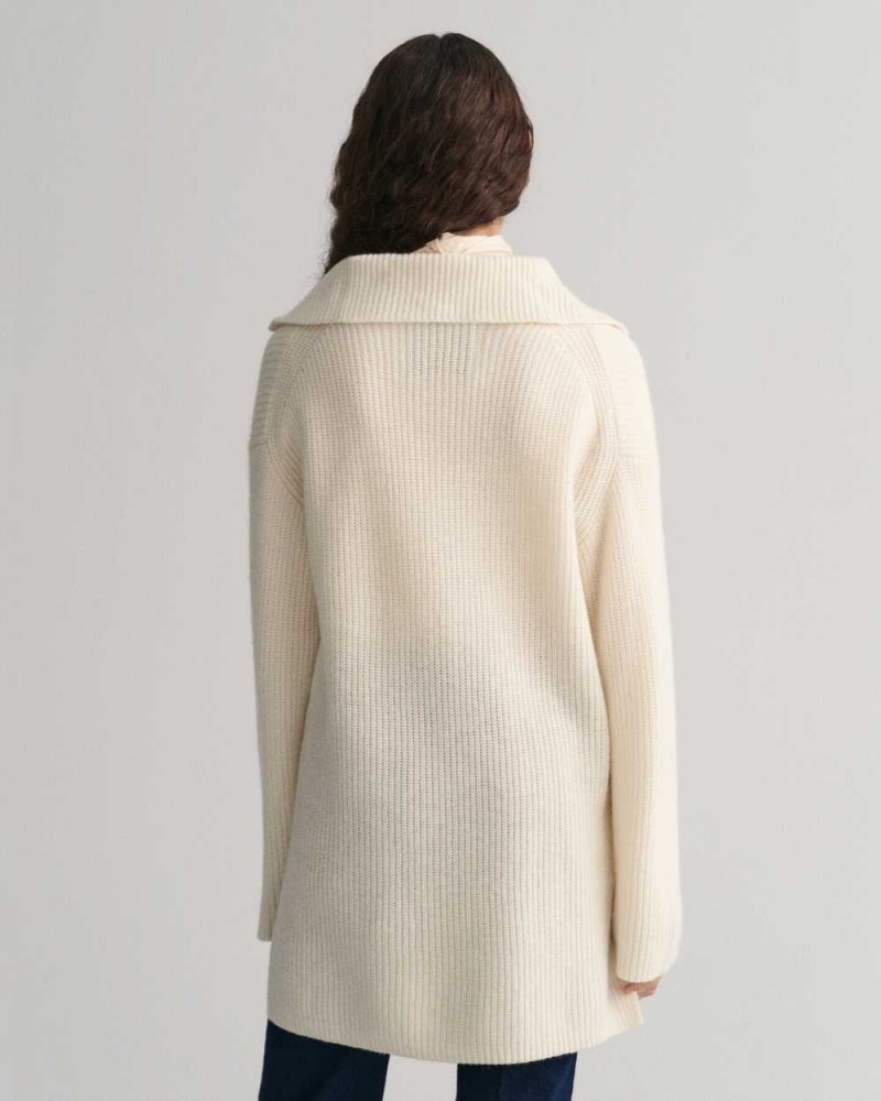 Gant Ribbed Wool Half-Zip Women's Sweater Cream | CVJPQ-4692