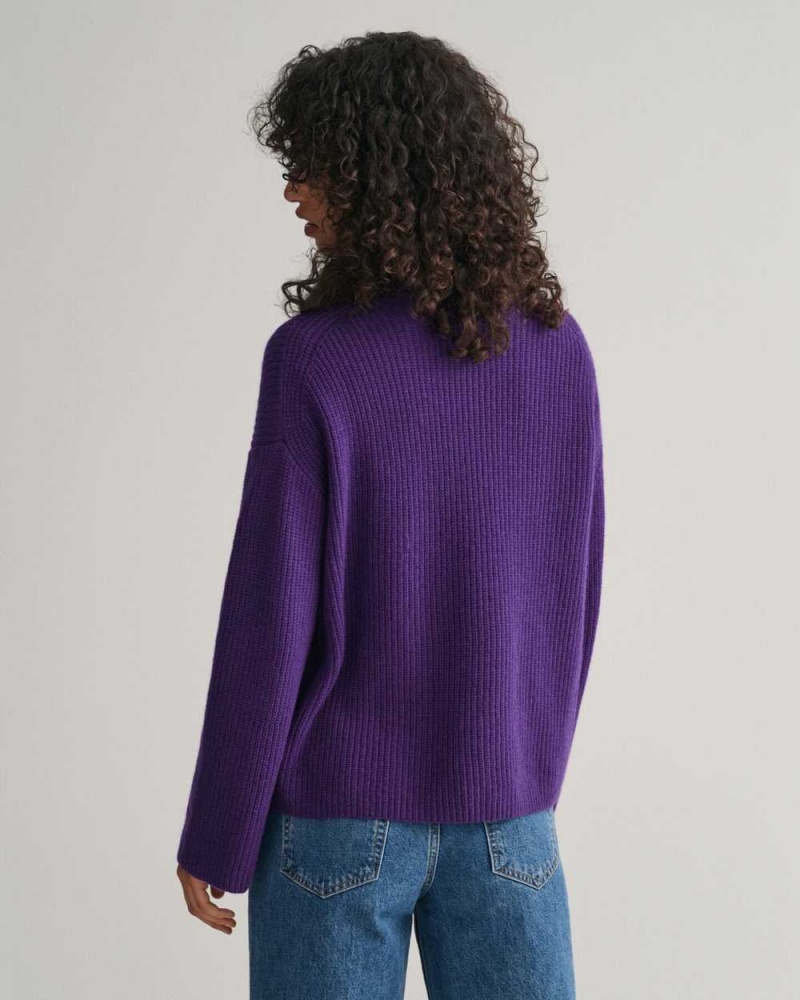 Gant Ribbed Wool Stand Collar Women's Sweater Pansy Purple | QGNSX-4168