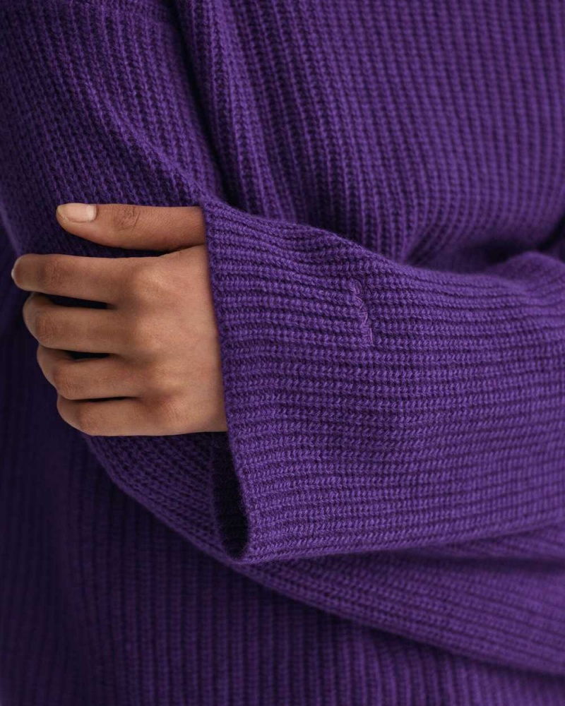 Gant Ribbed Wool Stand Collar Women's Sweater Pansy Purple | QGNSX-4168