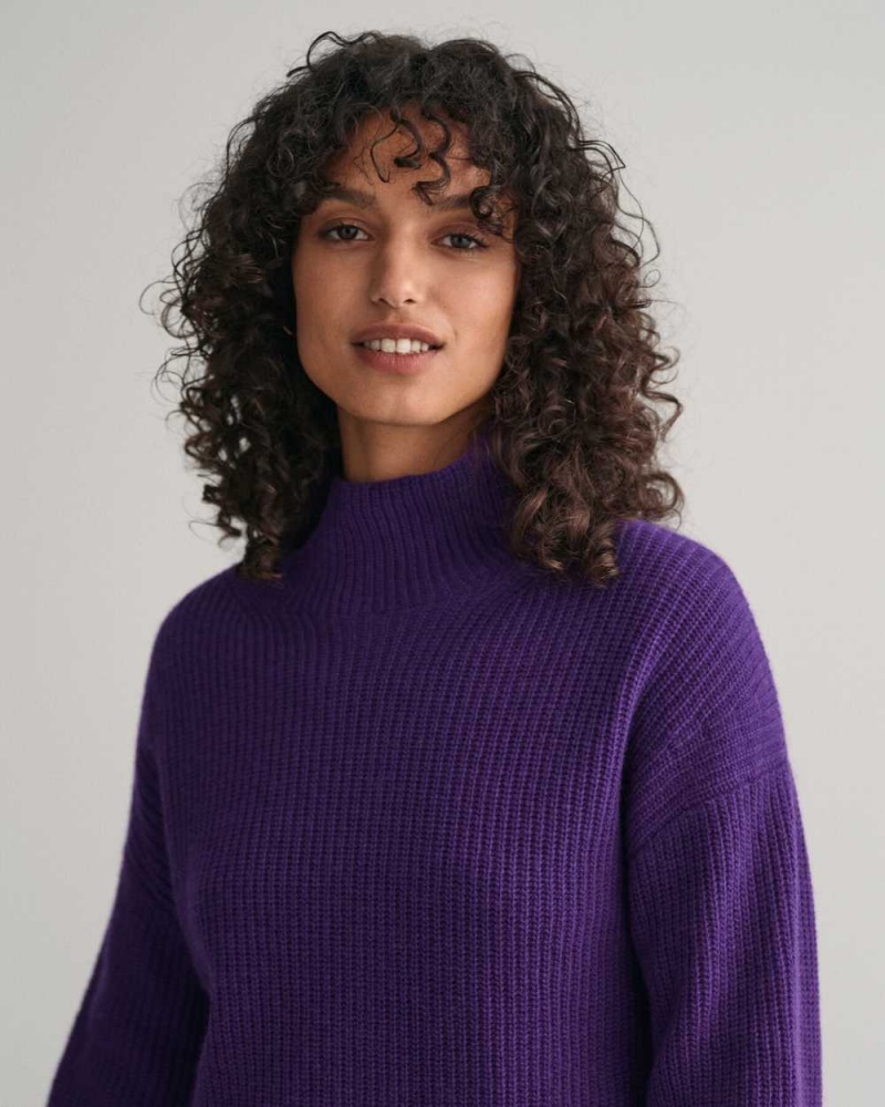 Gant Ribbed Wool Stand Collar Women's Sweater Pansy Purple | QGNSX-4168