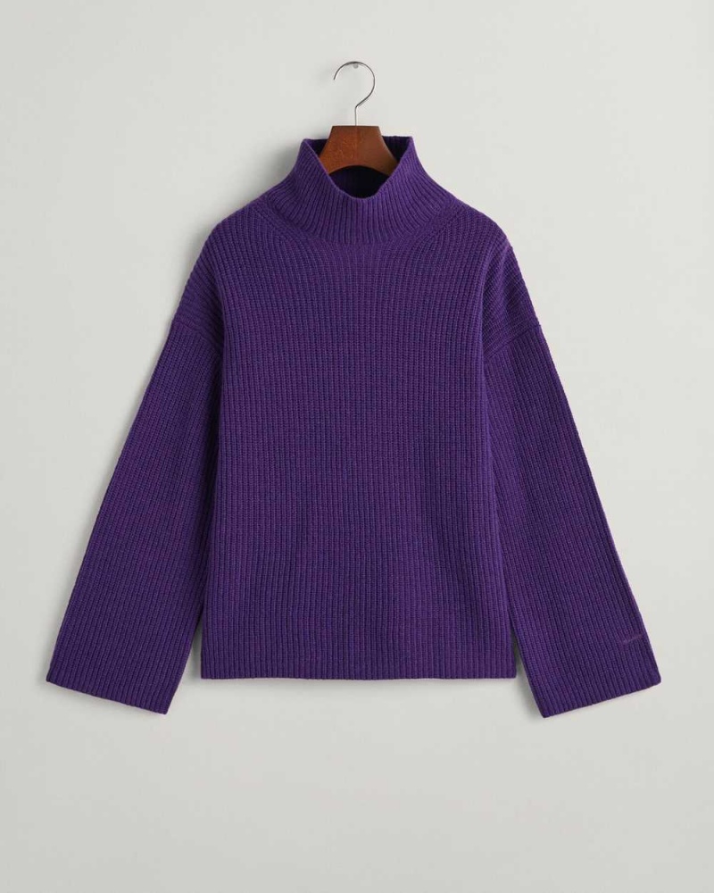 Gant Ribbed Wool Stand Collar Women's Sweater Pansy Purple | QGNSX-4168