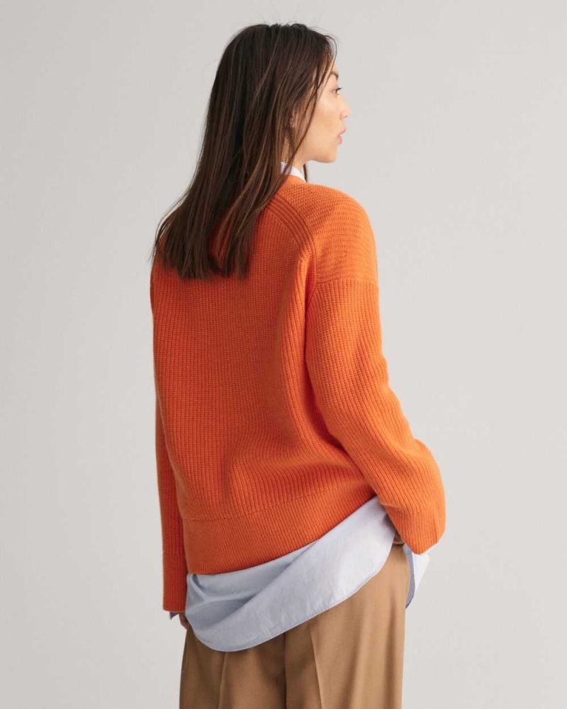 Gant Ribbed Wool Women's Cardigan Pumpkin Orange | SXOQW-2851