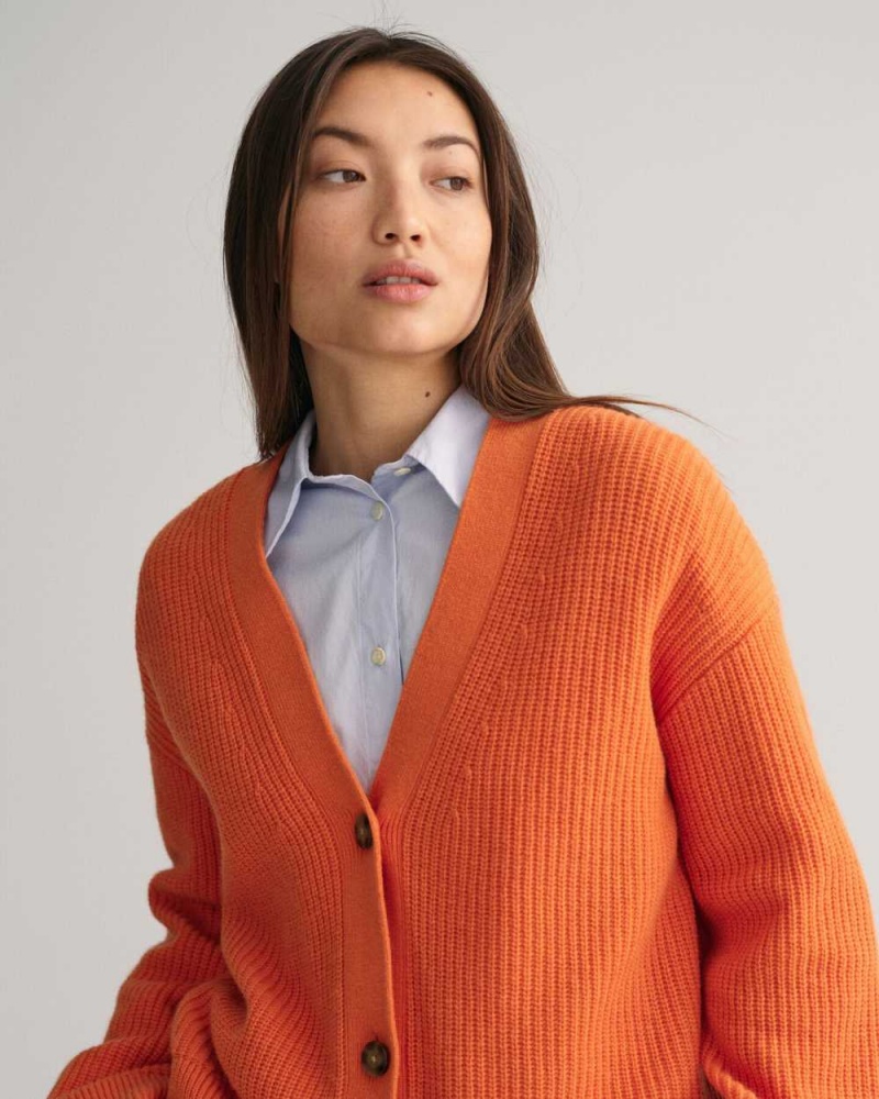 Gant Ribbed Wool Women's Cardigan Pumpkin Orange | SXOQW-2851