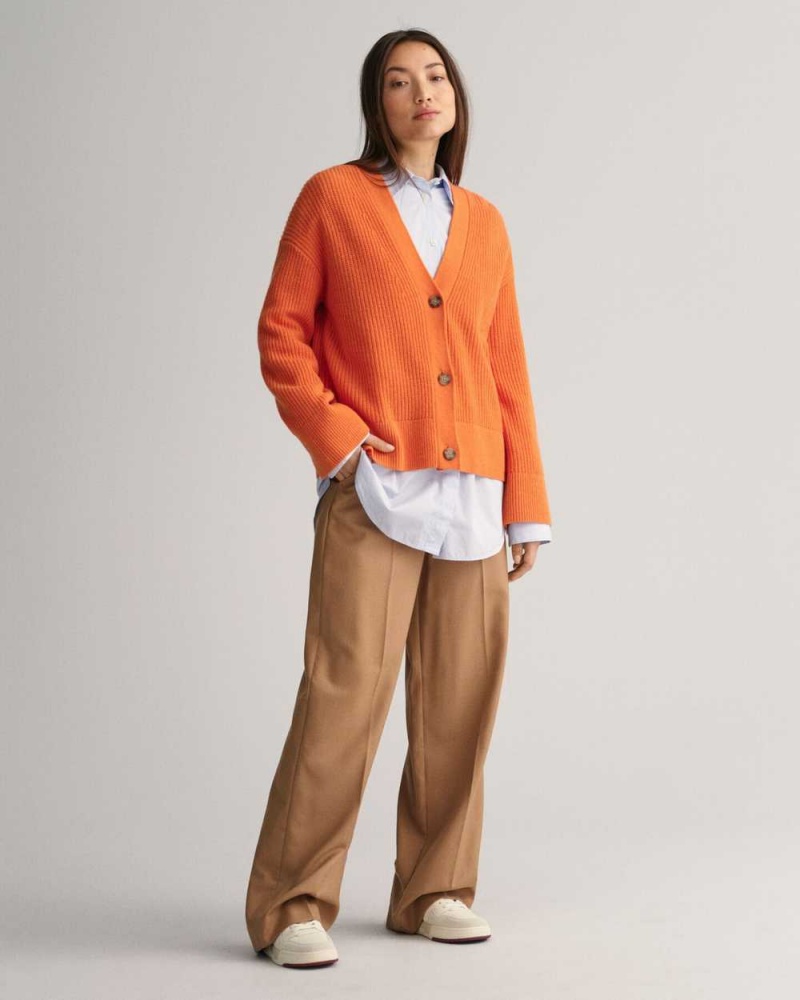 Gant Ribbed Wool Women's Cardigan Pumpkin Orange | SXOQW-2851