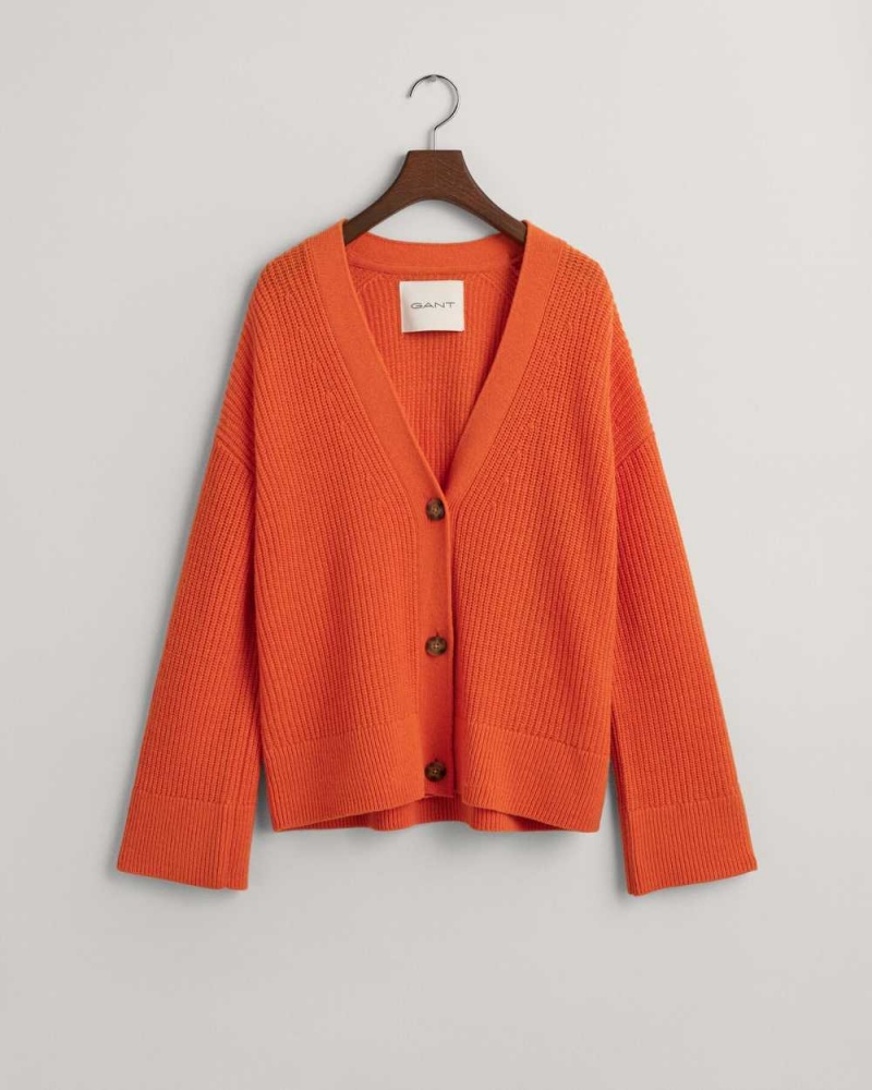 Gant Ribbed Wool Women's Cardigan Pumpkin Orange | SXOQW-2851