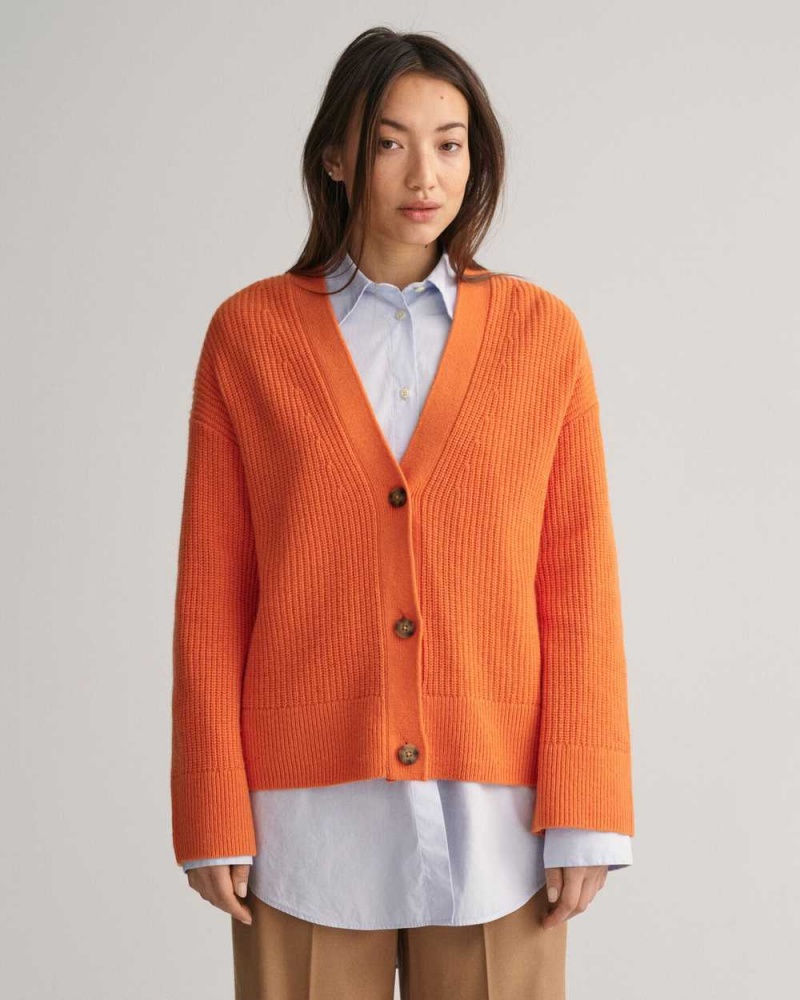 Gant Ribbed Wool Women\'s Cardigan Pumpkin Orange | SXOQW-2851