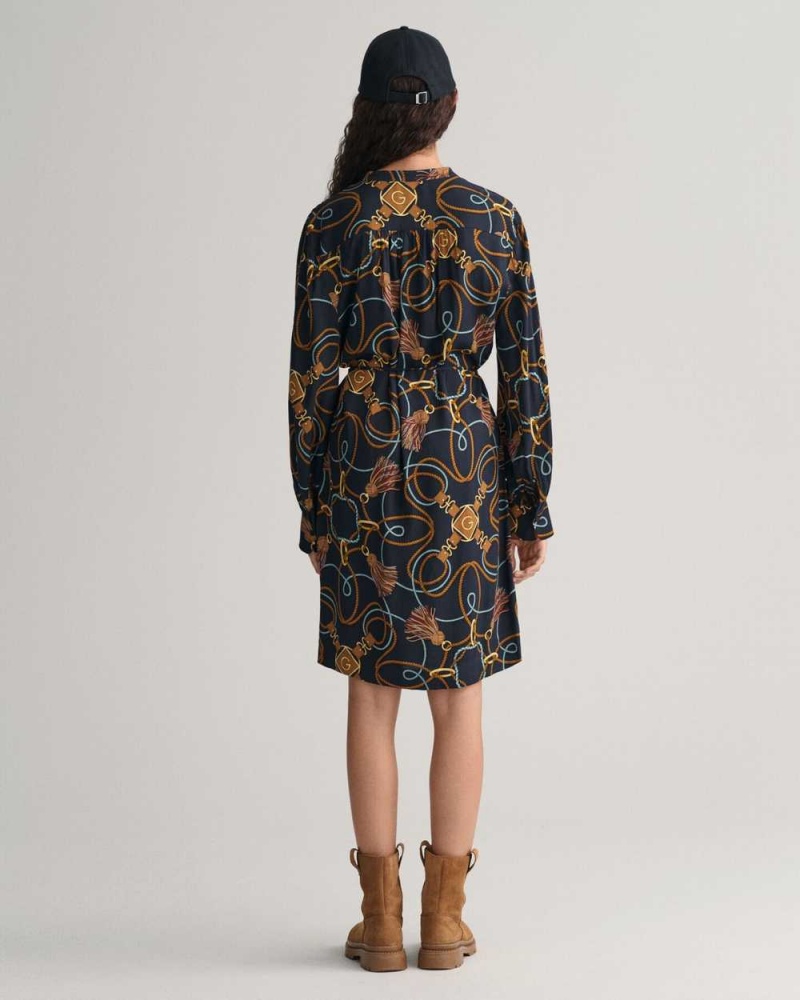 Gant Rope Print Shirt Women's Dress Evening Blue | OWUXA-7815