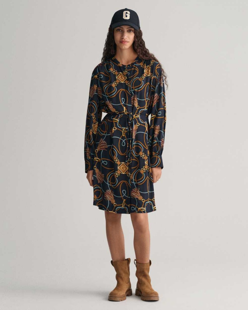 Gant Rope Print Shirt Women's Dress Evening Blue | OWUXA-7815