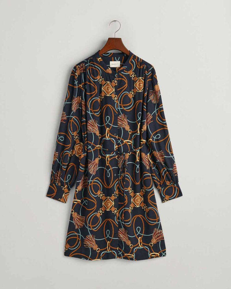 Gant Rope Print Shirt Women's Dress Evening Blue | OWUXA-7815