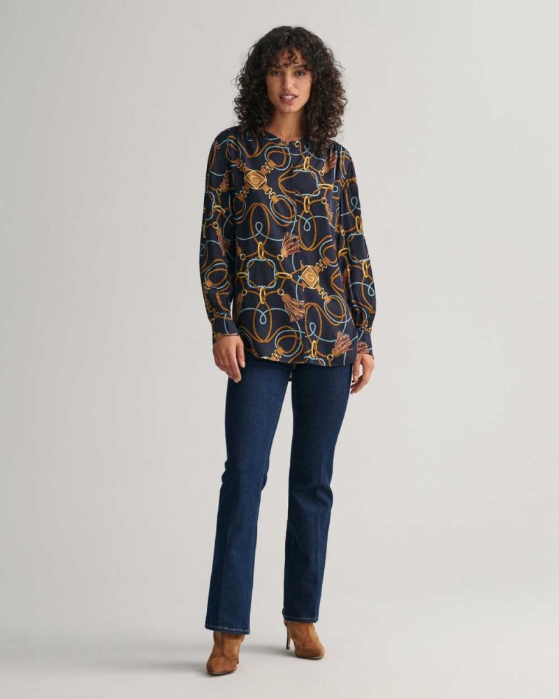 Gant Rope Print Women's Shirts Evening Blue | AZIER-3168