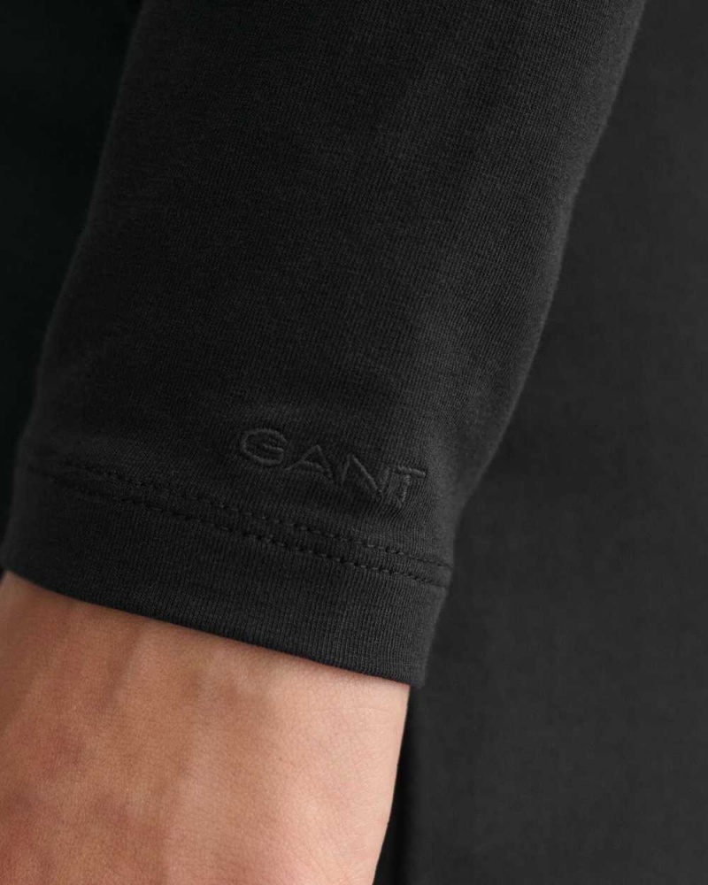 Gant Scoop Neck Long Sleeve Women's T-Shirt Black | PTHQE-2387