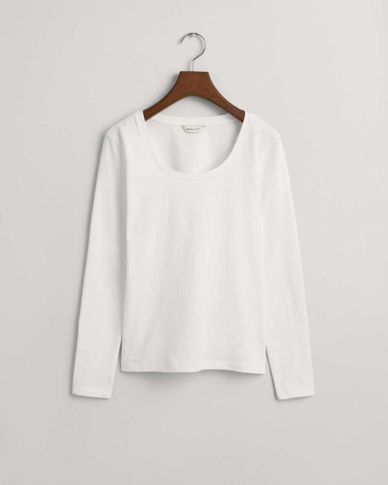 Gant Scoop Neck Long Sleeve Women's T-Shirt White | EAGPX-2460