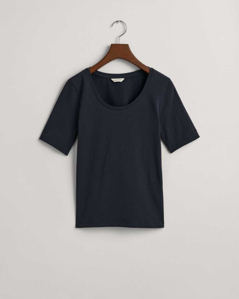 Gant Scoop Neck Women's T-Shirt Evening Blue | NXYJE-3278