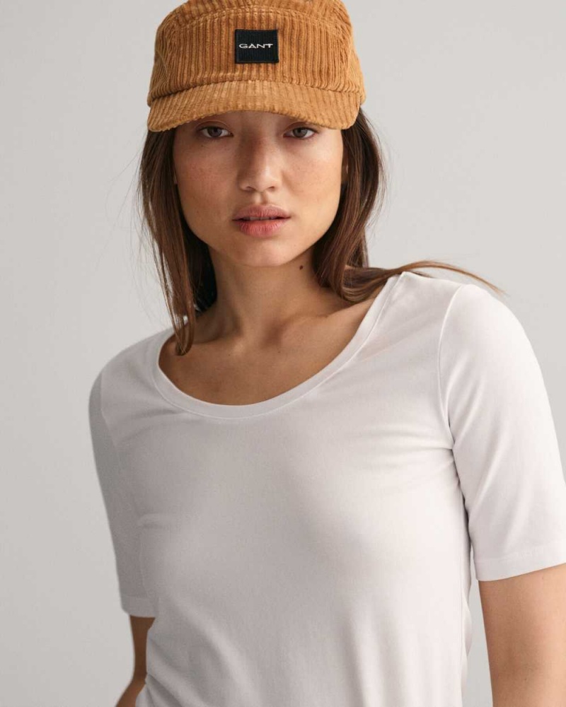 Gant Scoop Neck Women's T-Shirt White | RWGYJ-5347