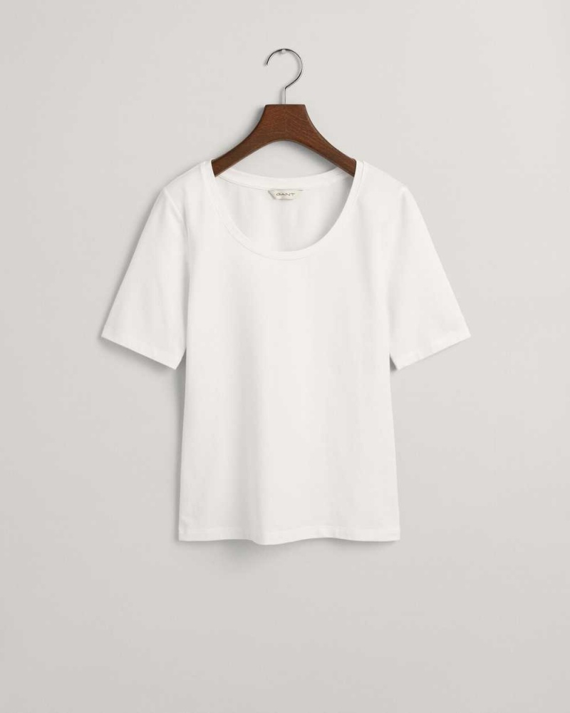 Gant Scoop Neck Women's T-Shirt White | RWGYJ-5347