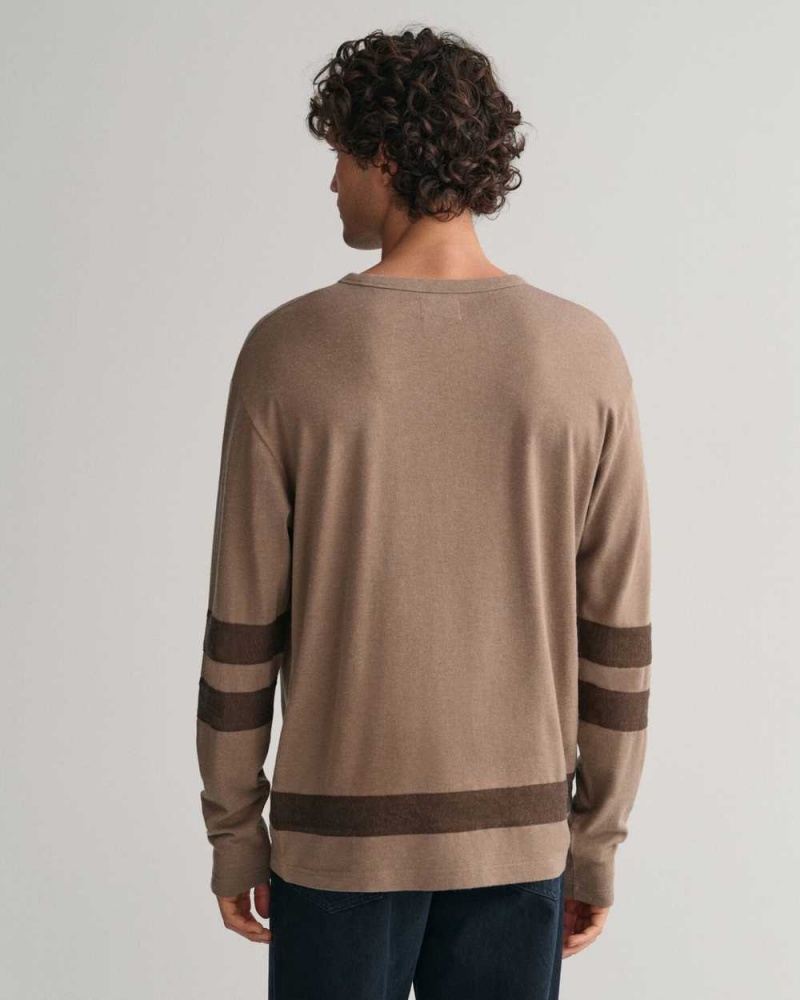 Gant Script Graphic Long Sleeve Men's T-Shirt Desert Brown | XNOUC-6371