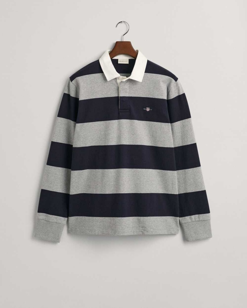 Gant Shield Barstripe Heavy Rugger Men's Shirts Grey Melange | MRQUN-0815