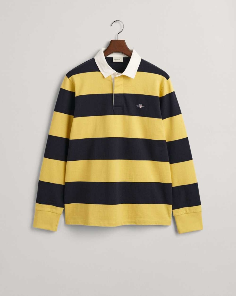 Gant Shield Barstripe Heavy Rugger Men's Shirts Parchment Yellow | VNLHT-0189