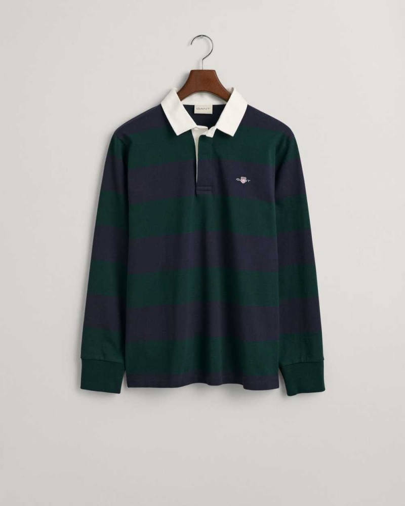 Gant Shield Barstripe Heavy Rugger Men's Shirts Tartan Green | JXPCD-6941