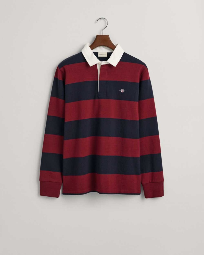 Gant Shield Barstripe Heavy Rugger Men's Shirts Plumped Red | DZQXC-6475