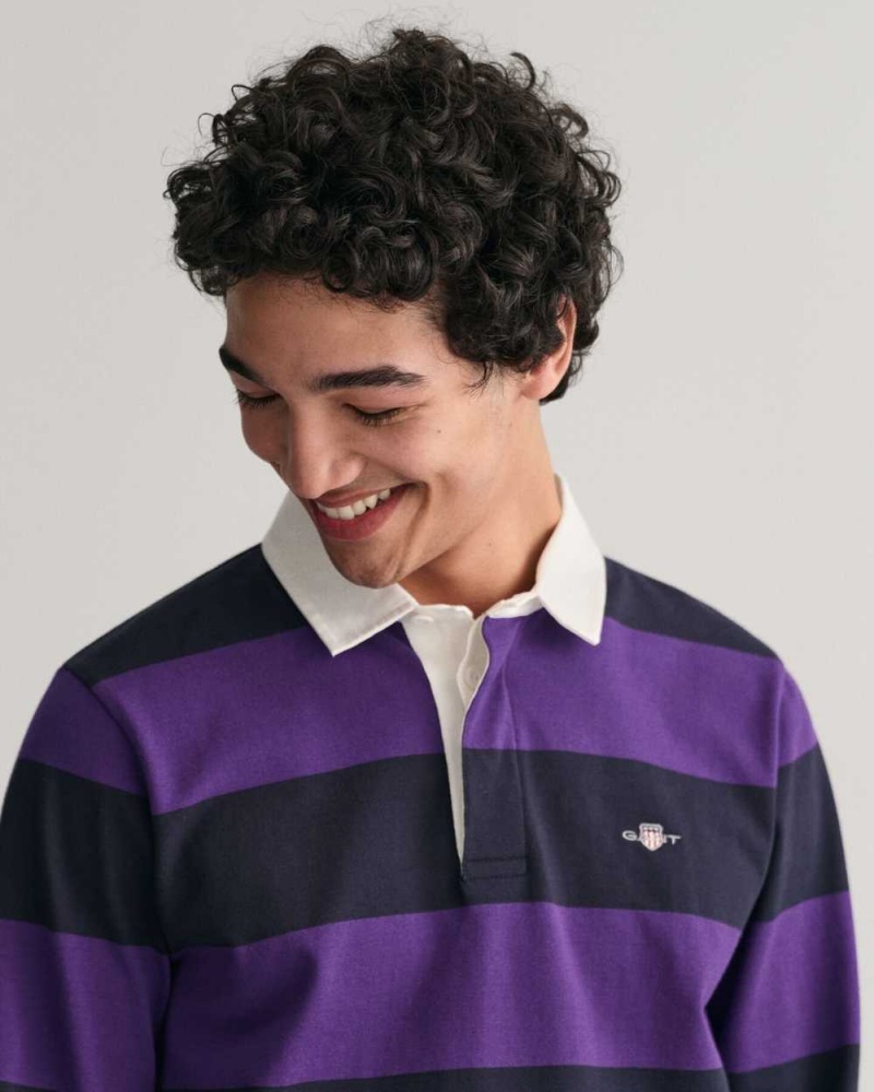 Gant Shield Barstripe Heavy Rugger Men's Shirts Pansy Purple | MXBGD-8561