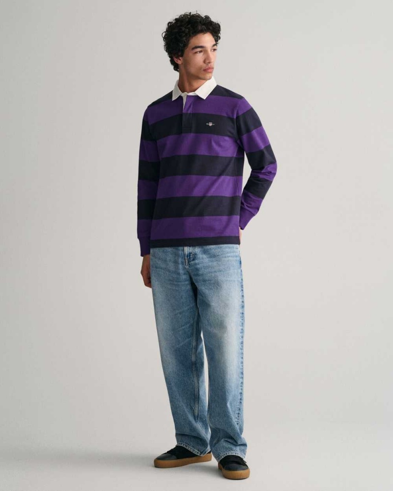 Gant Shield Barstripe Heavy Rugger Men's Shirts Pansy Purple | MXBGD-8561