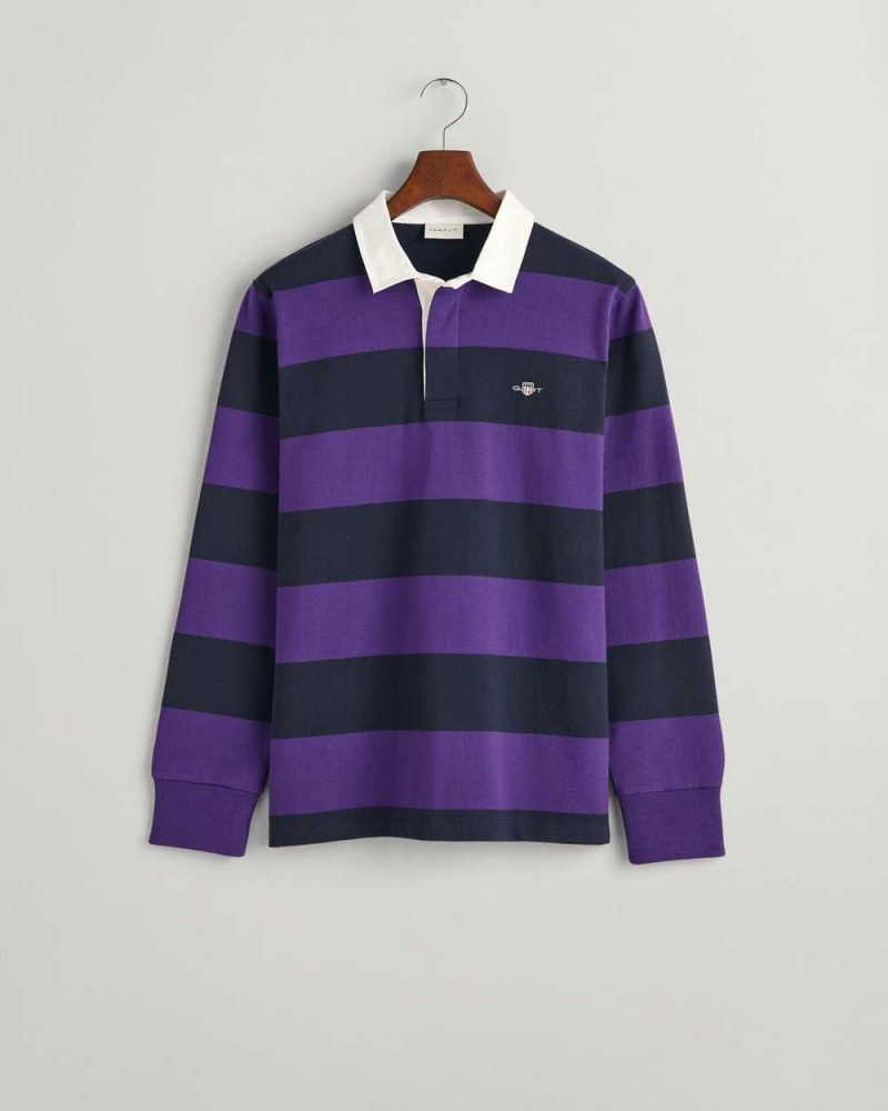 Gant Shield Barstripe Heavy Rugger Men's Shirts Pansy Purple | MXBGD-8561